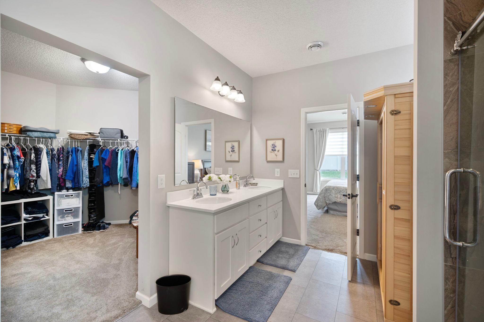 Primary Closet opens right into the Primary Bathroom