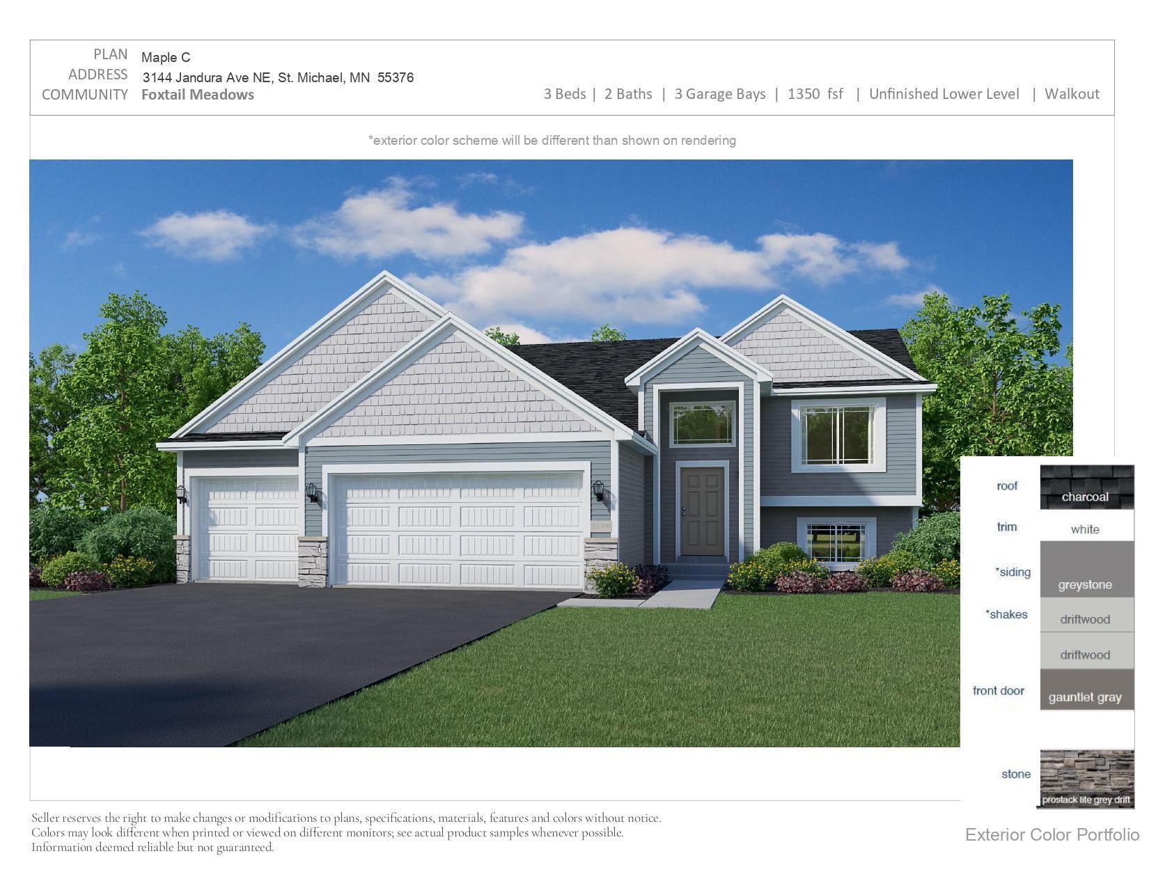 Exterior Color Portfolio selected for this home. Color scheme is different than shown on the rendering.