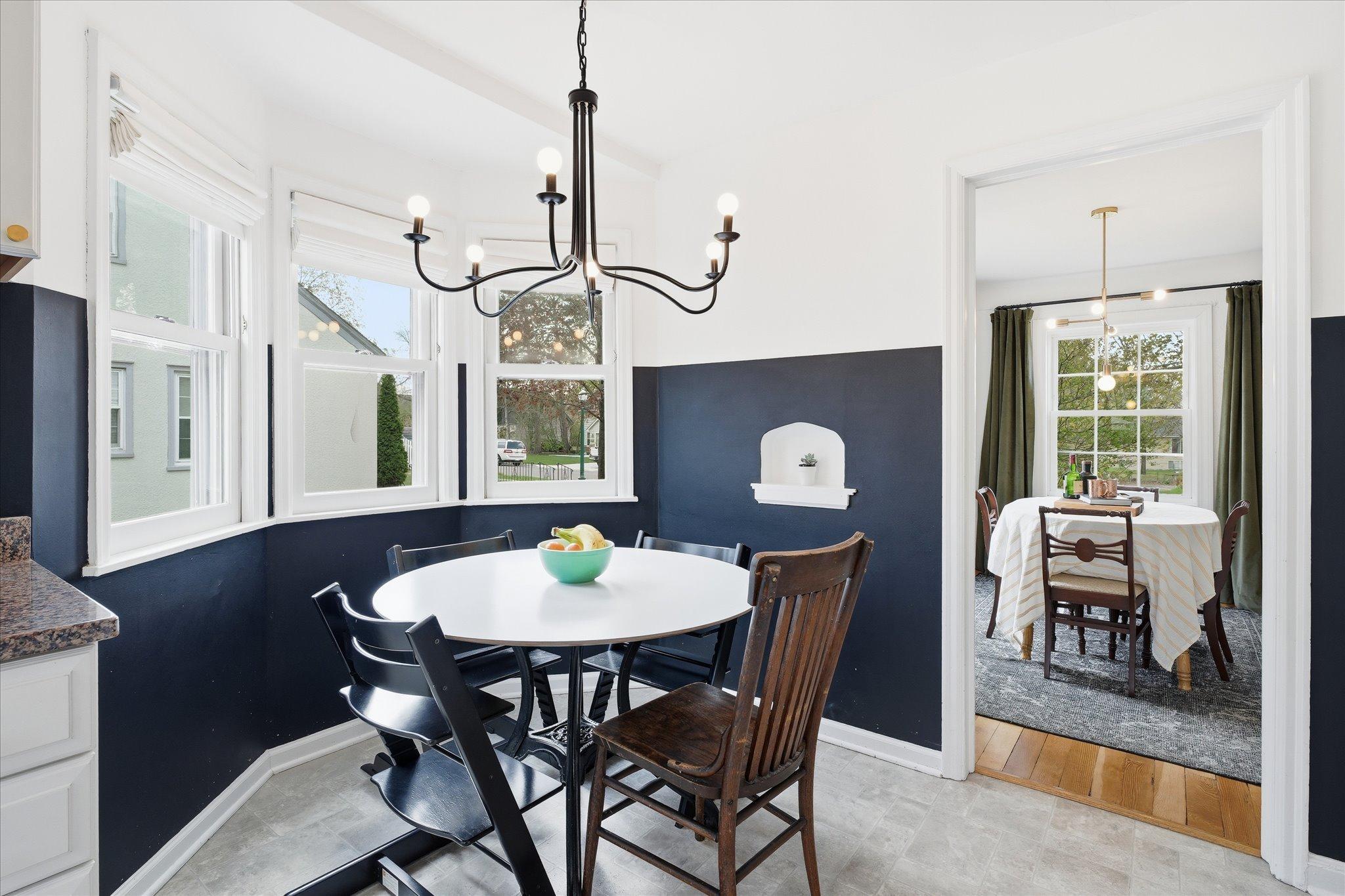 The low-maintenance vinyl flooring is so easy to clean. Have you ever seen a dining table on carpet, and thought to yourself or said out loud, "why?" Not here!