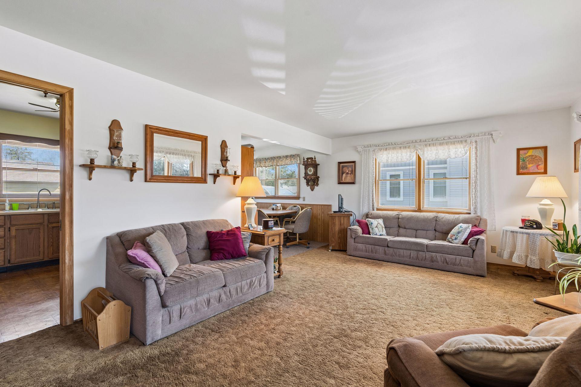 Living Room into Dining and Kitchen