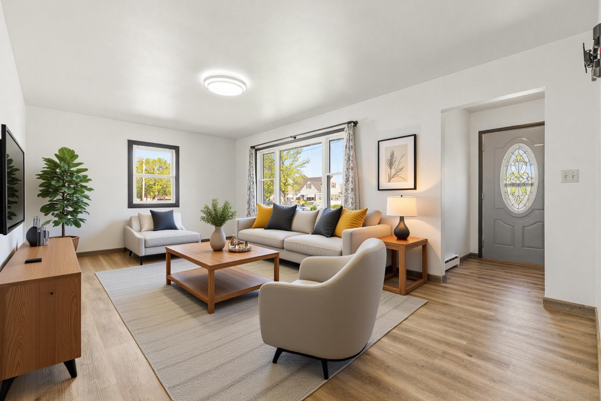 Virtually staged living room - a bright, welcoming space