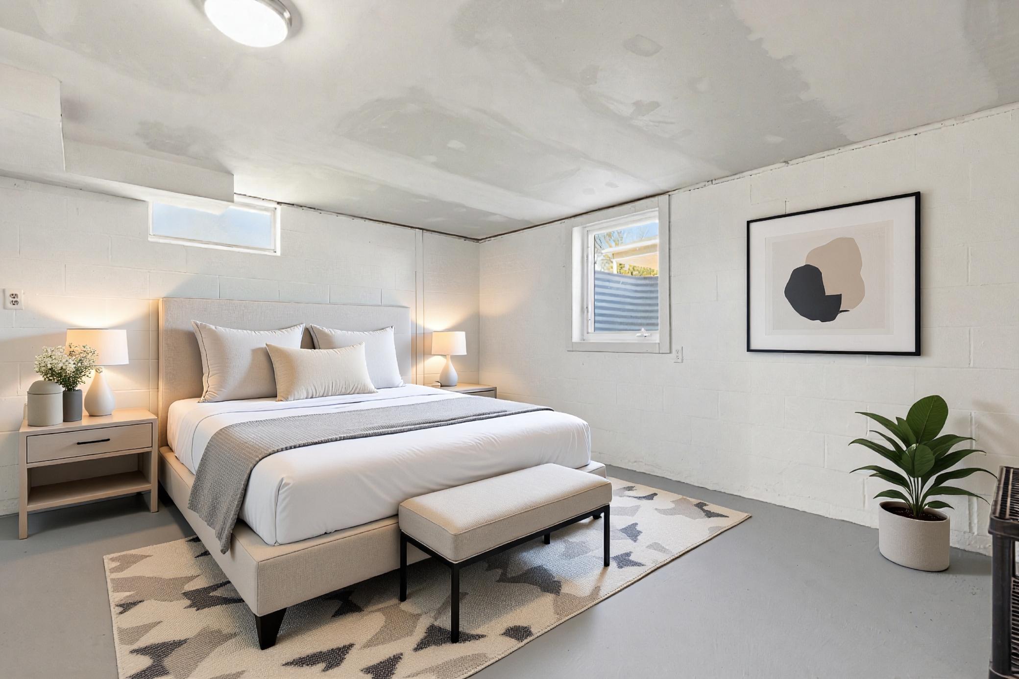 Virtually Staged lower level bedroom