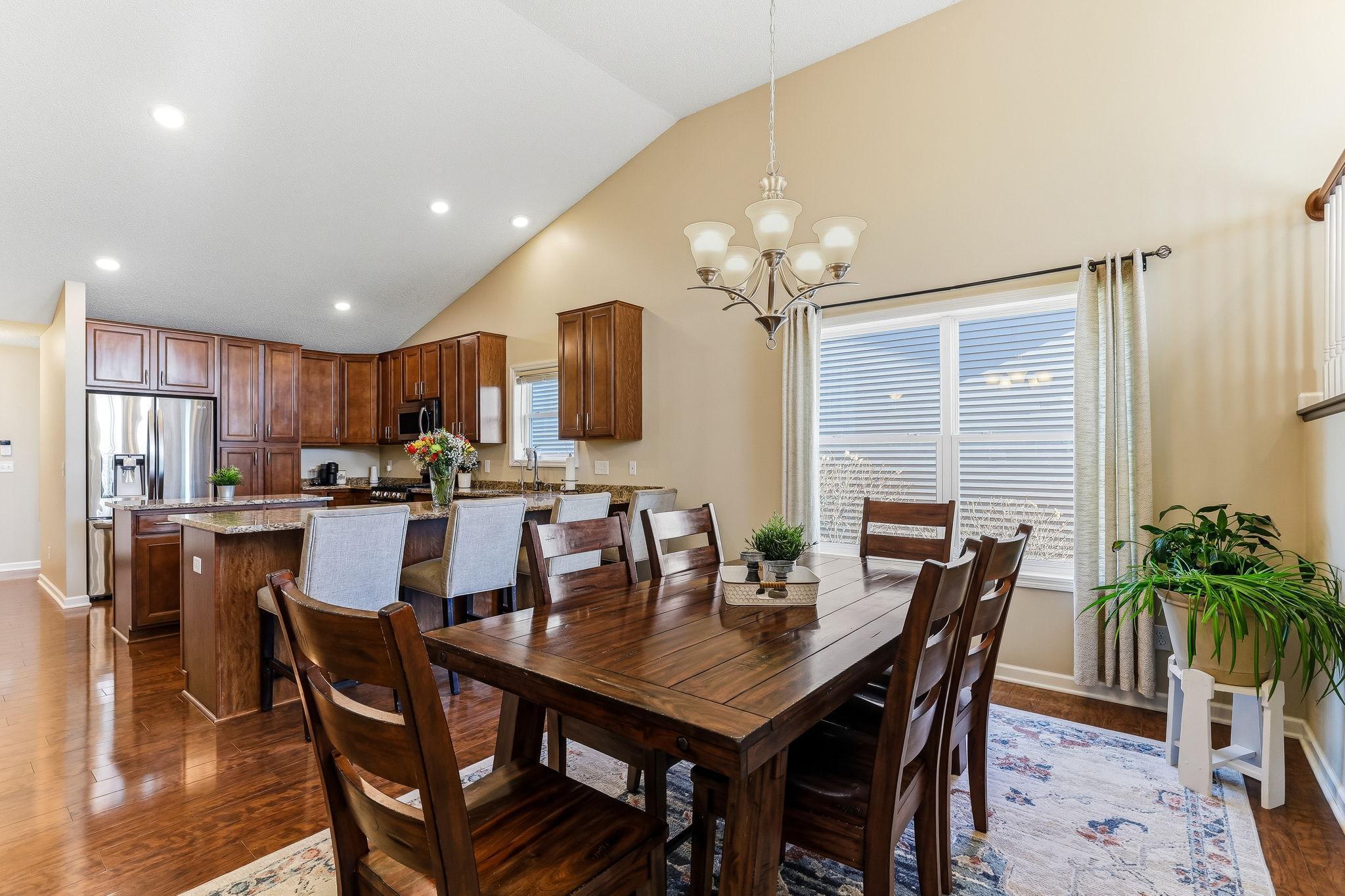 Open floor plan offers a seamless flow between cooking and dining areas.
