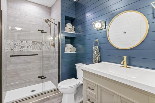 Fantastic, newer bathroom in the lower level- perfect for guests and friends.