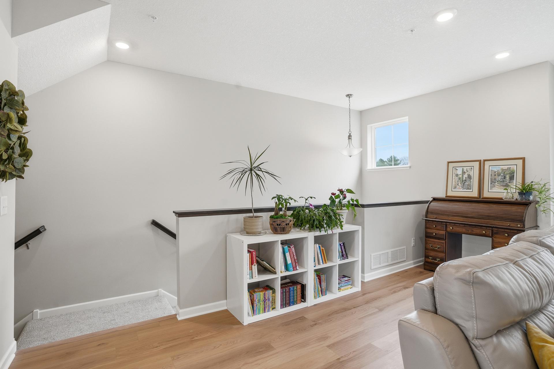 The spacious family room offers plenty of space for furniture