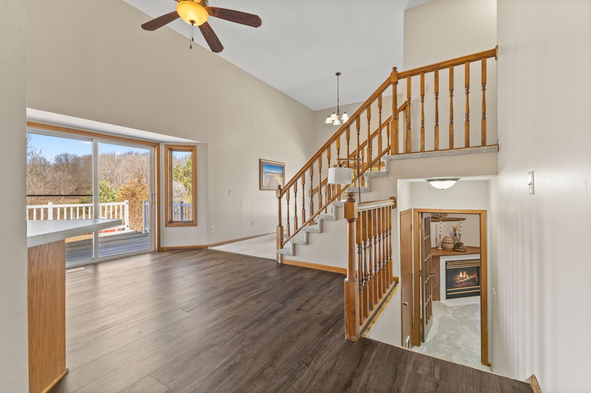 You are welcomed with soaring vaulted ceilings, neutral tones, abundant natural light, and an open-concept layout.