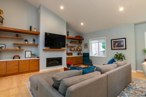 Open shelveing and angles add character and style to the home.