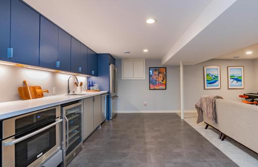 The full wet bar in the lower level for movie night snacking.