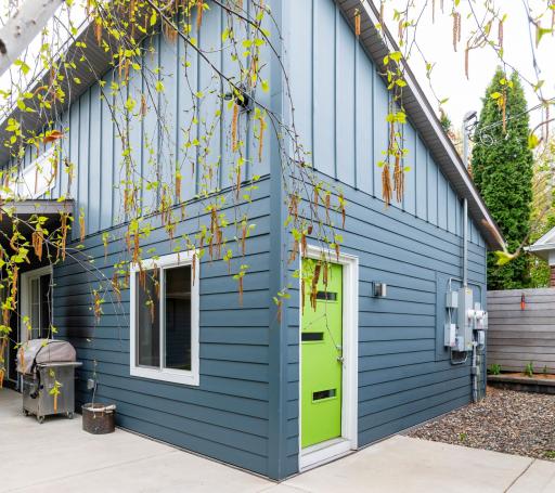 The insulated garage is located just footsteps from the back door.