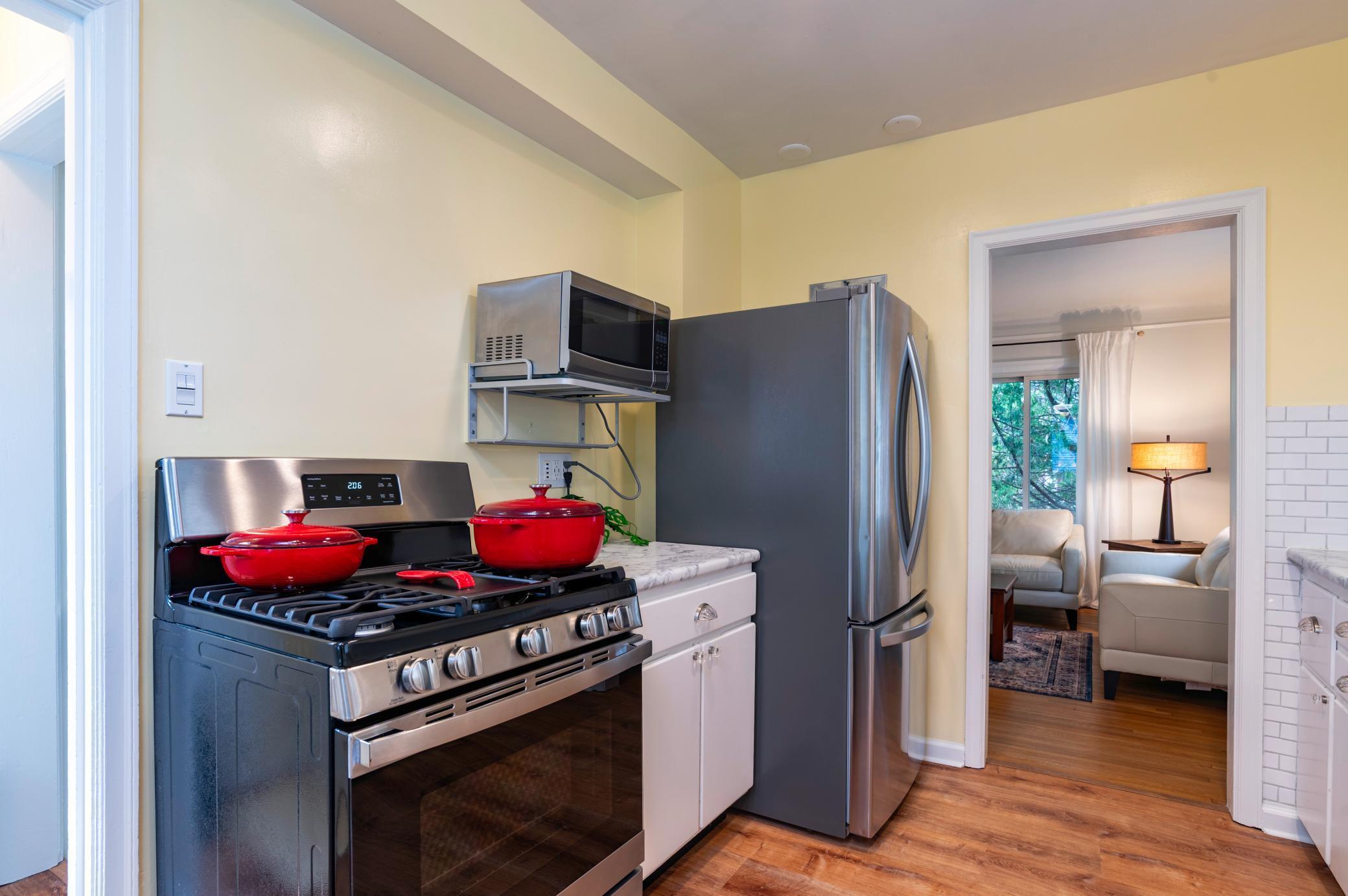 You will love cooking with the recently updated stainless steel appliances.