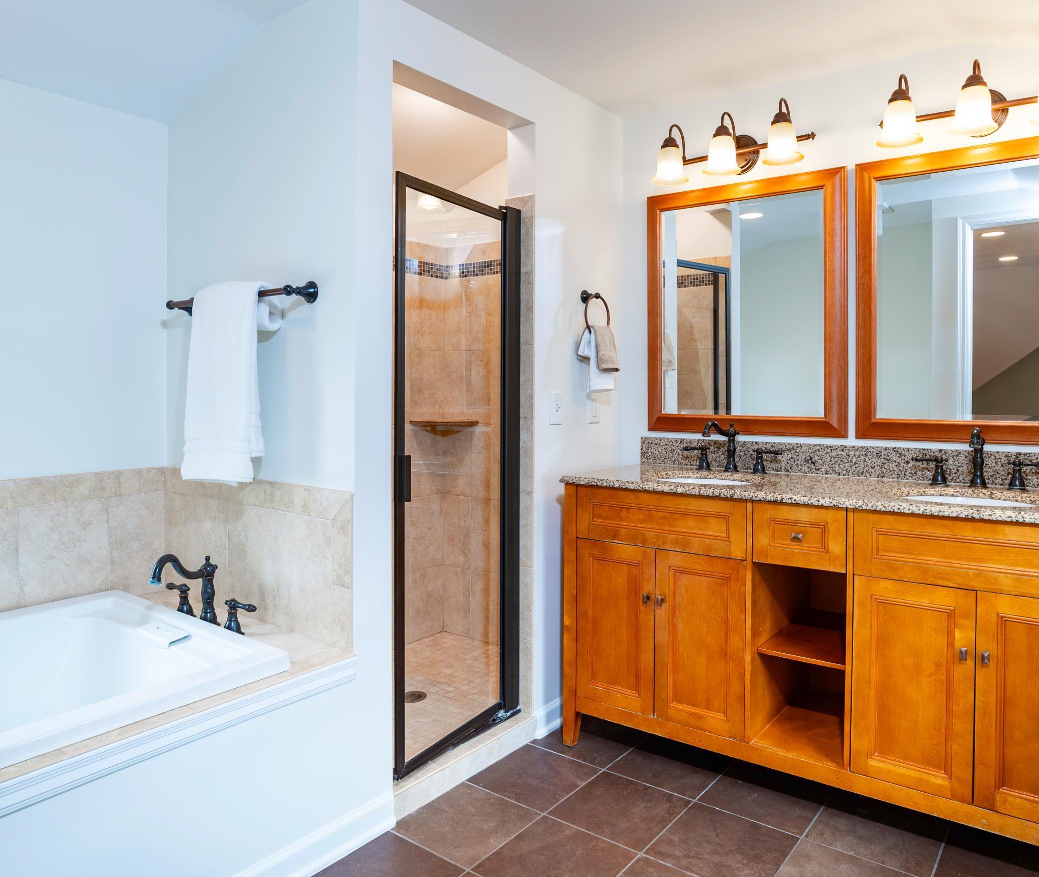 A separate walk-in shower and soaking in the primary bathroom.