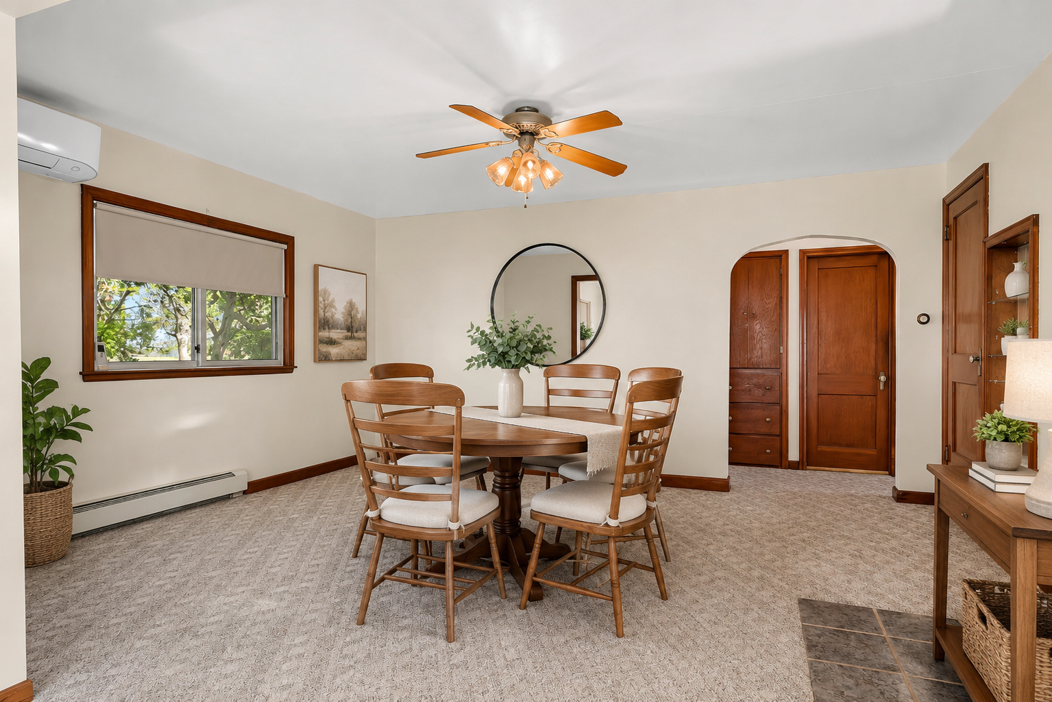 Large open concept dining area. Virtually staged
