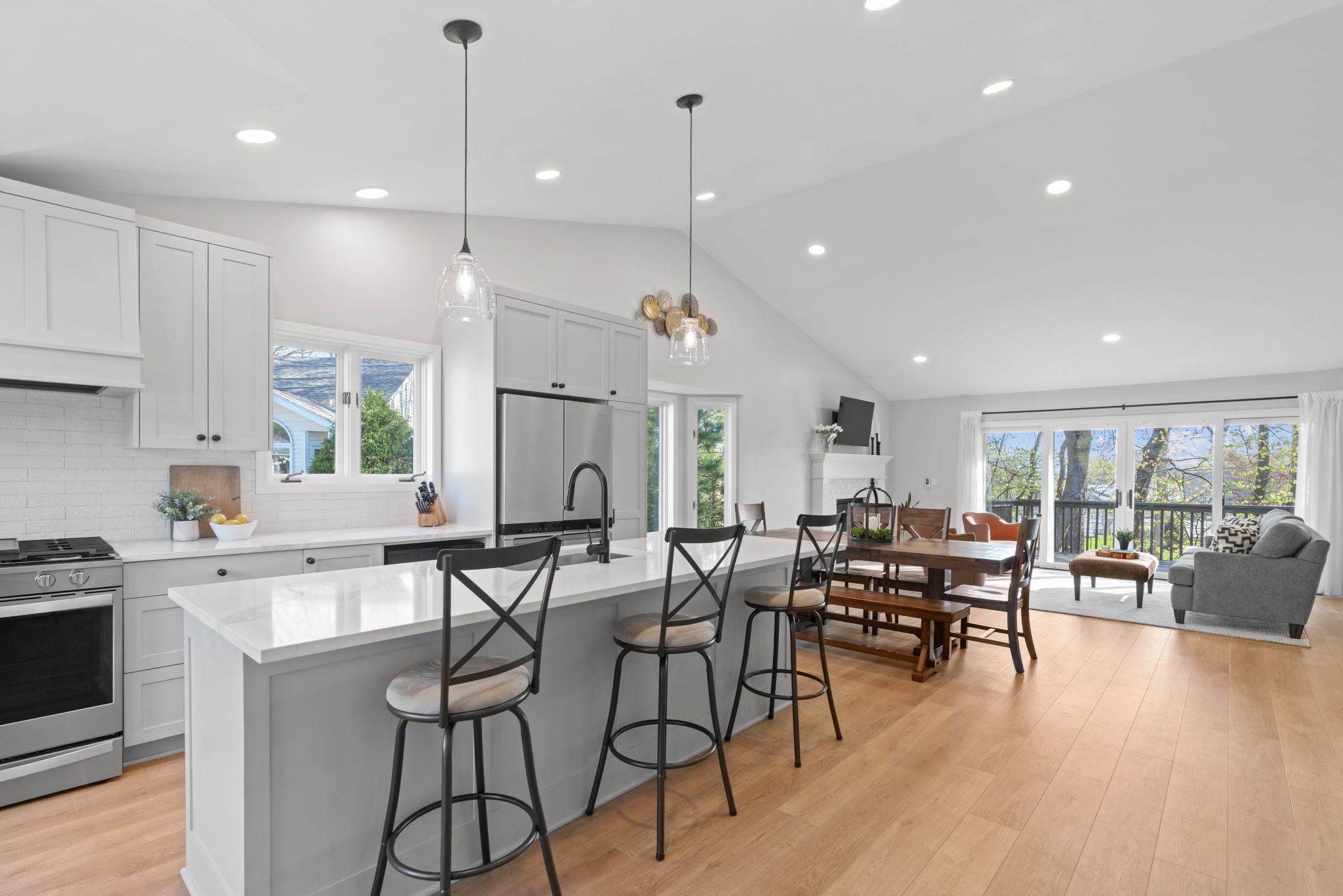 A renovation in 2024 opened up the space and created a bright, clean space for living and entertaining.