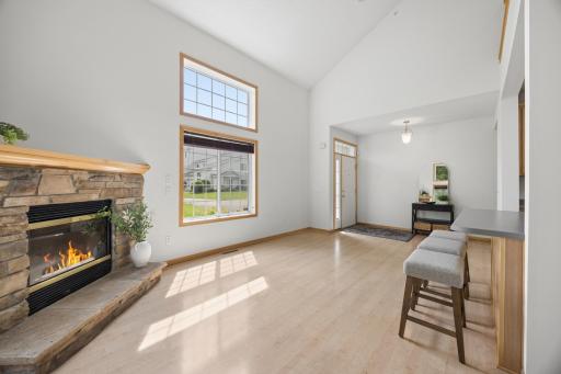 Vaulted ceilings and a cozy gas fireplace