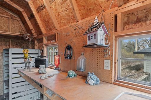 Workshop features full lighting and electrical outlets