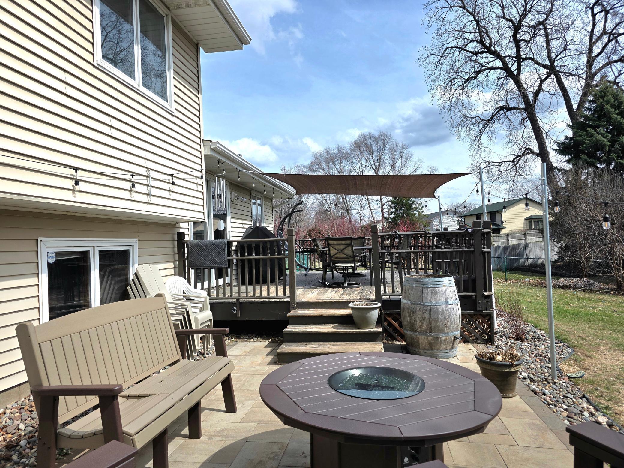 Patio and deck with shade sail