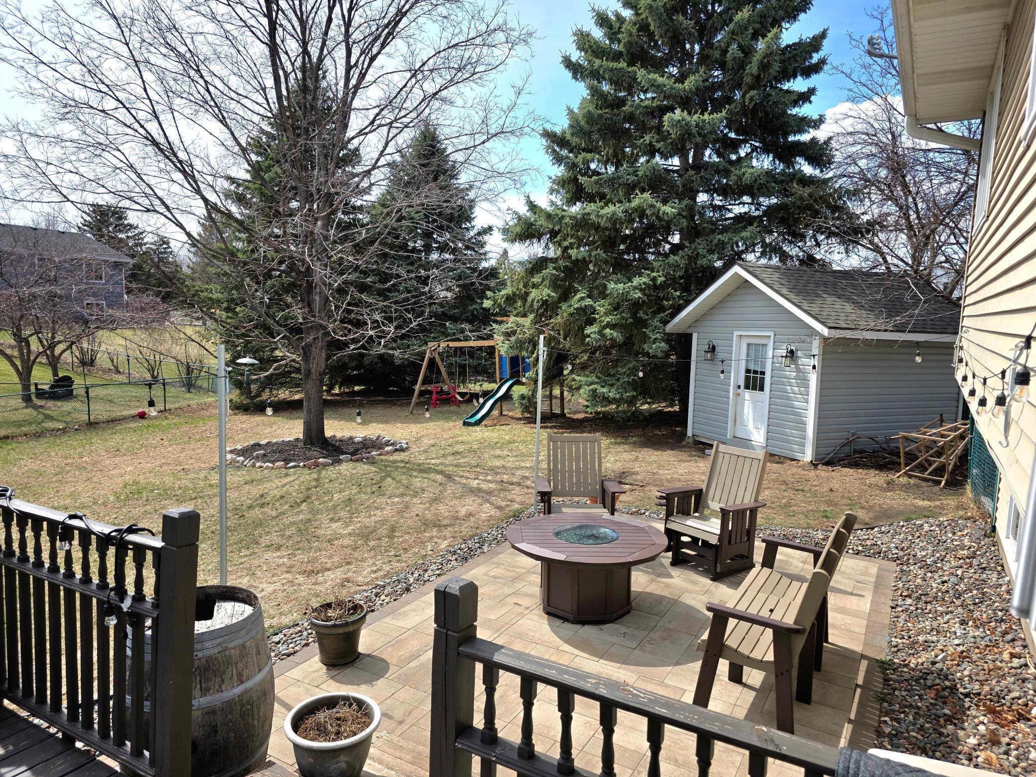 Patio, She Shed, and Playground from deck