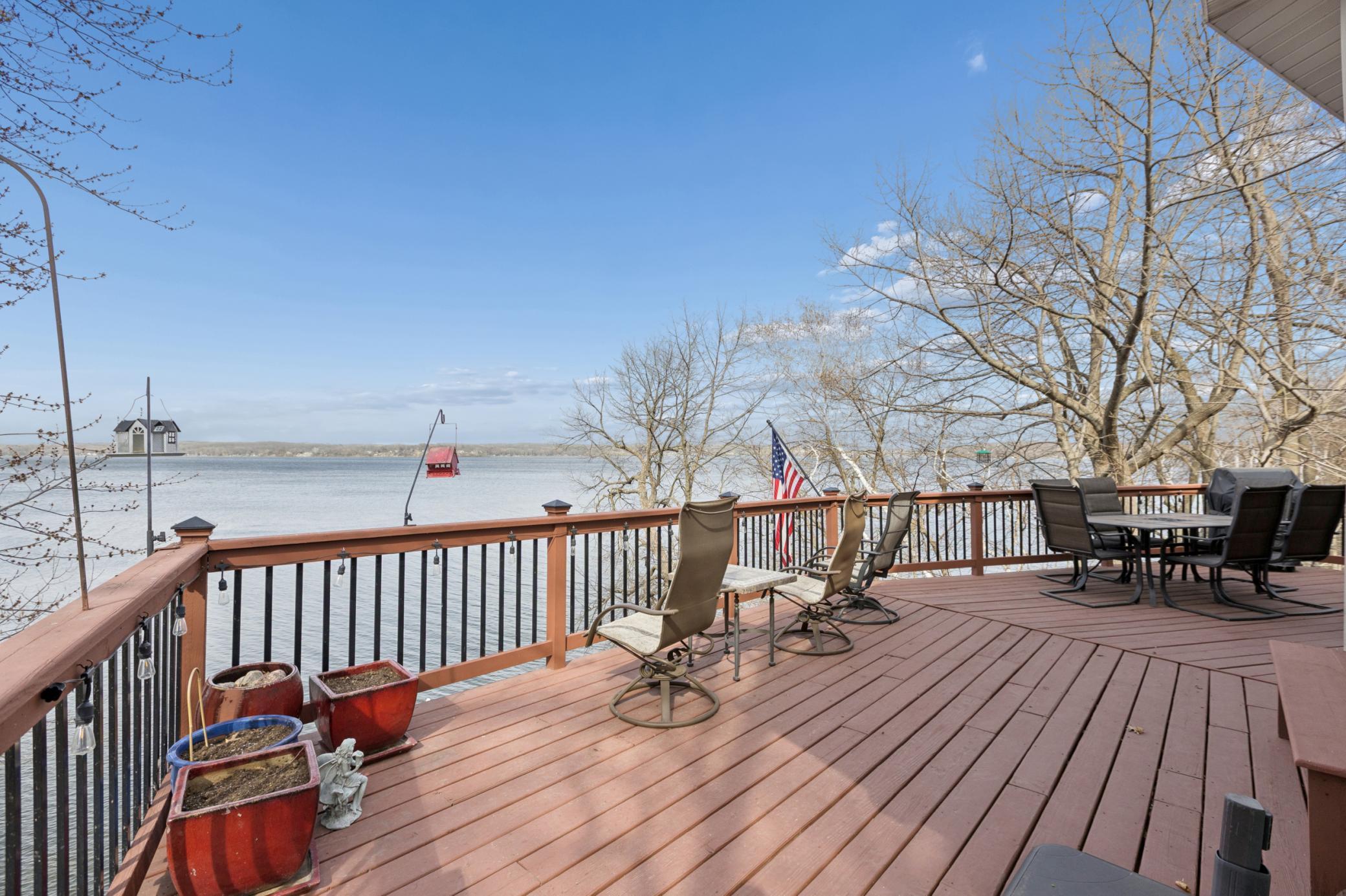 A spacious lakeside deck like this is hard to beat. Plenty of room for everyone to enjoy all that Lake Koronis has to offer.