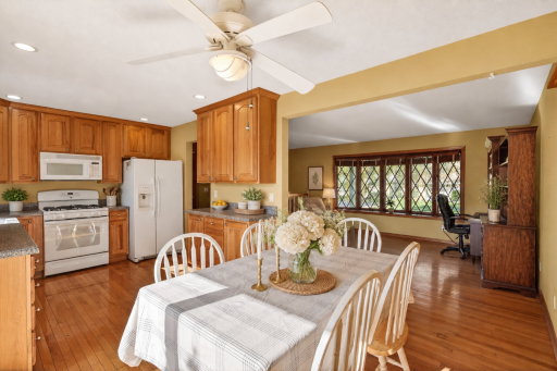 The informal dining area can easily accommodate formal meals and larger gatherings.