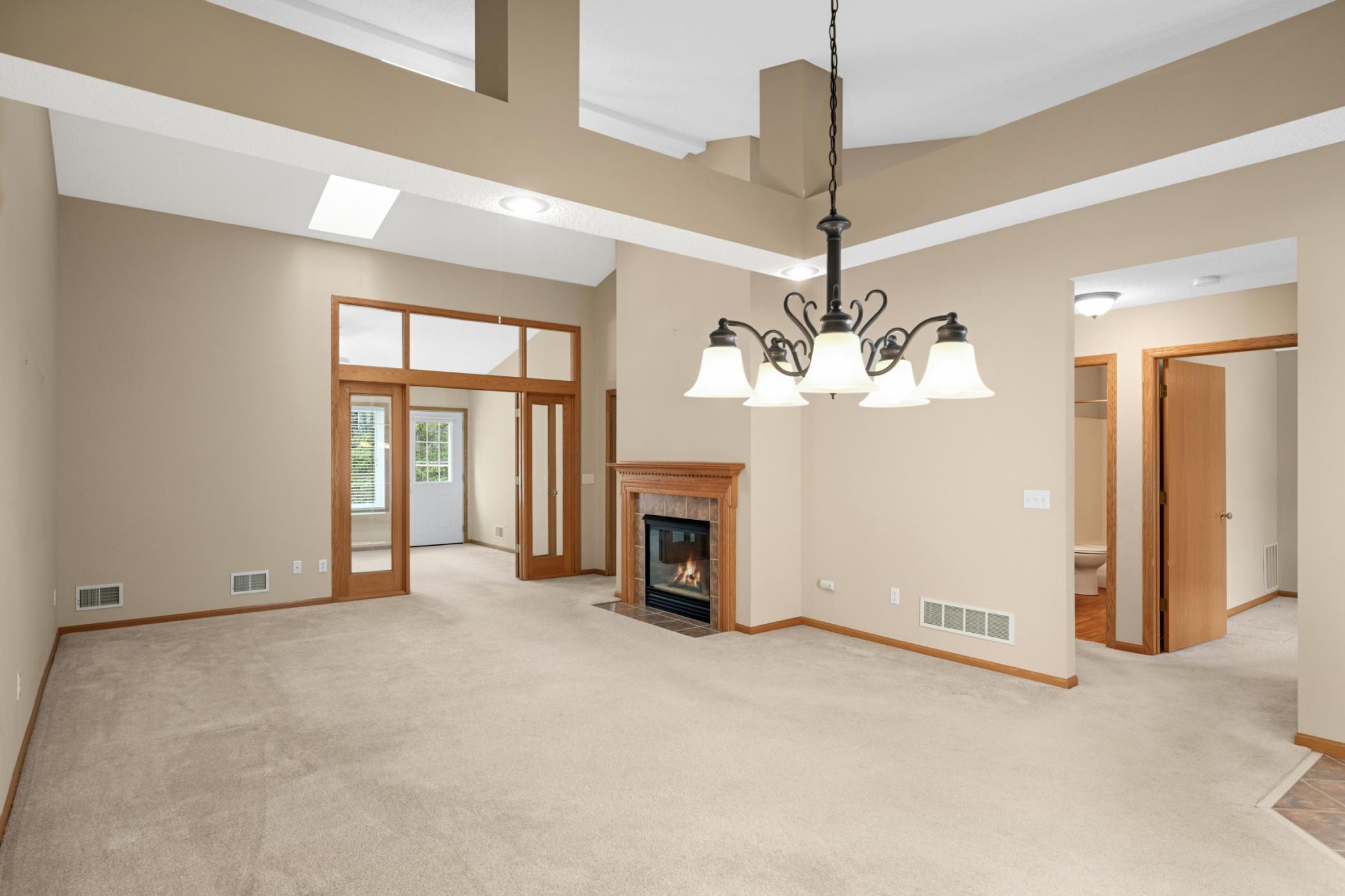 Gas-burning fireplace creates a warm, cozy setting for winter evenings