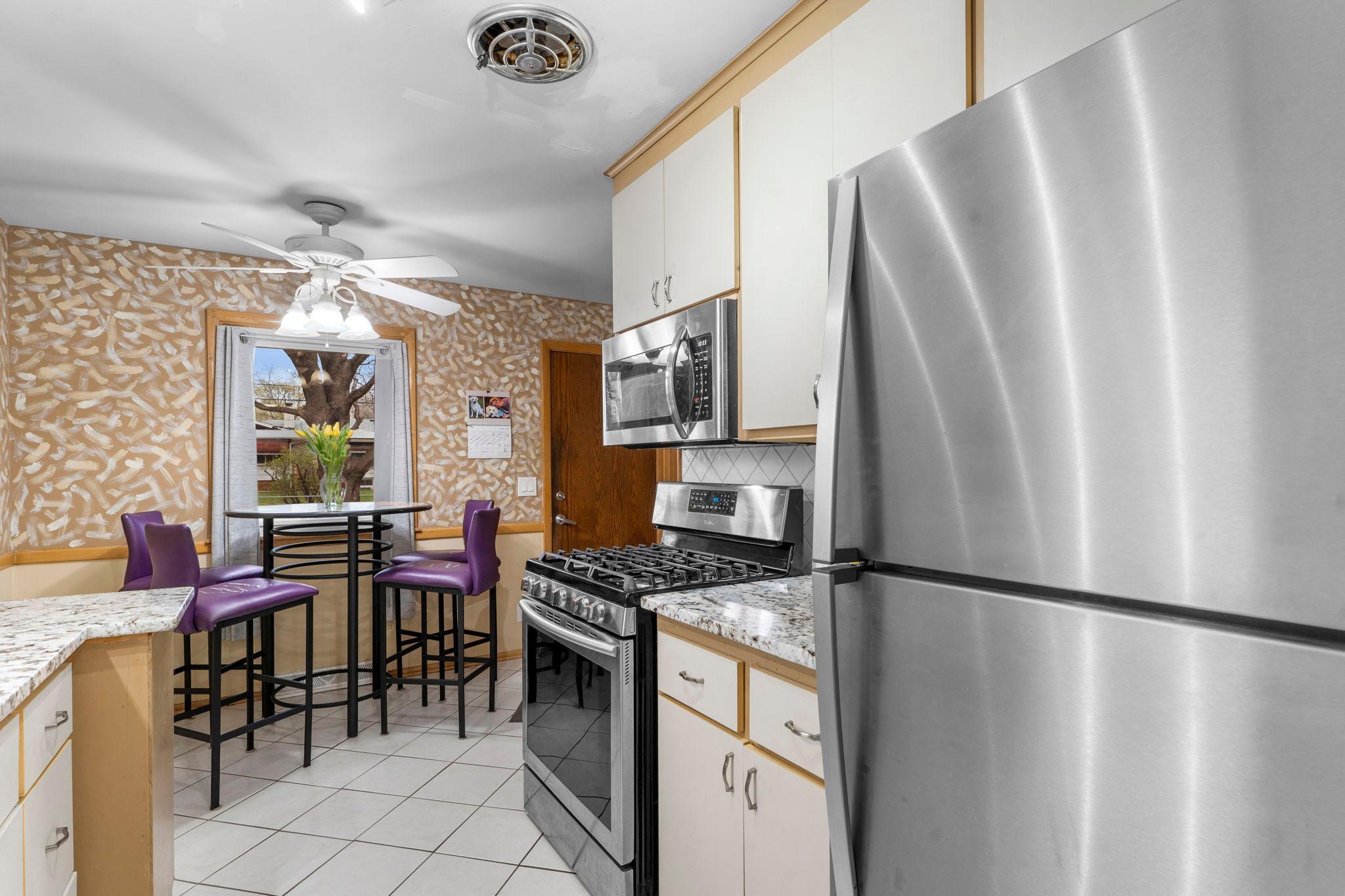 It flows seamlessly into an informal dining area.