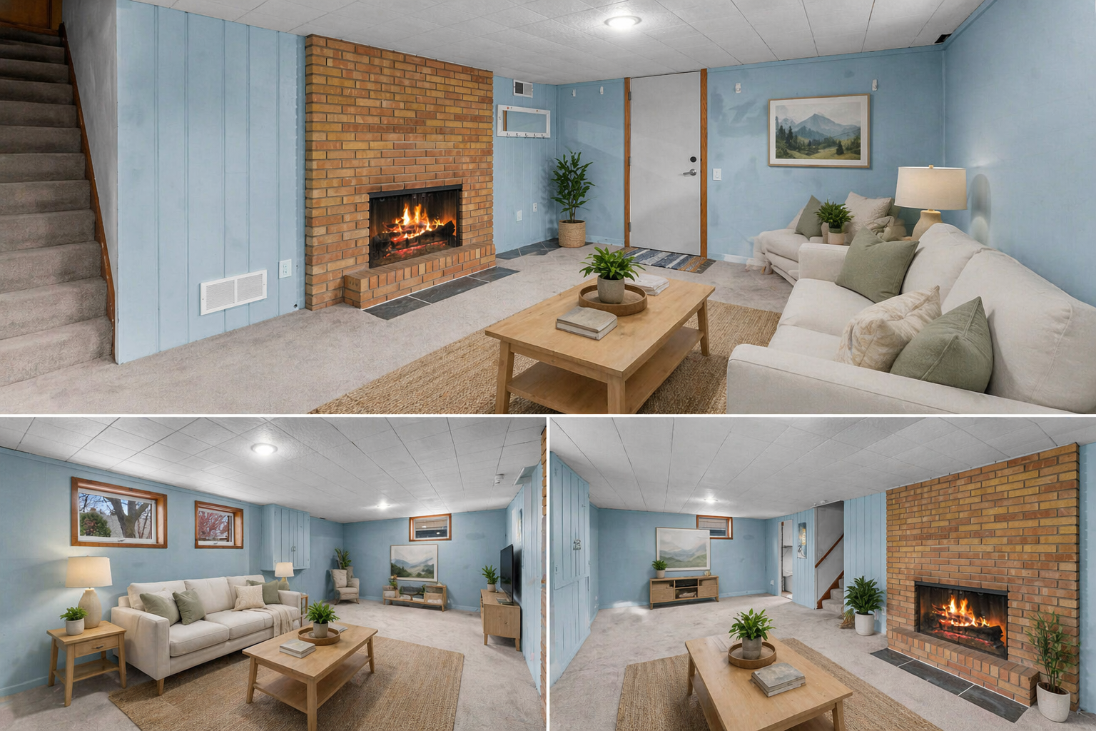 Virtually staged lower level family room