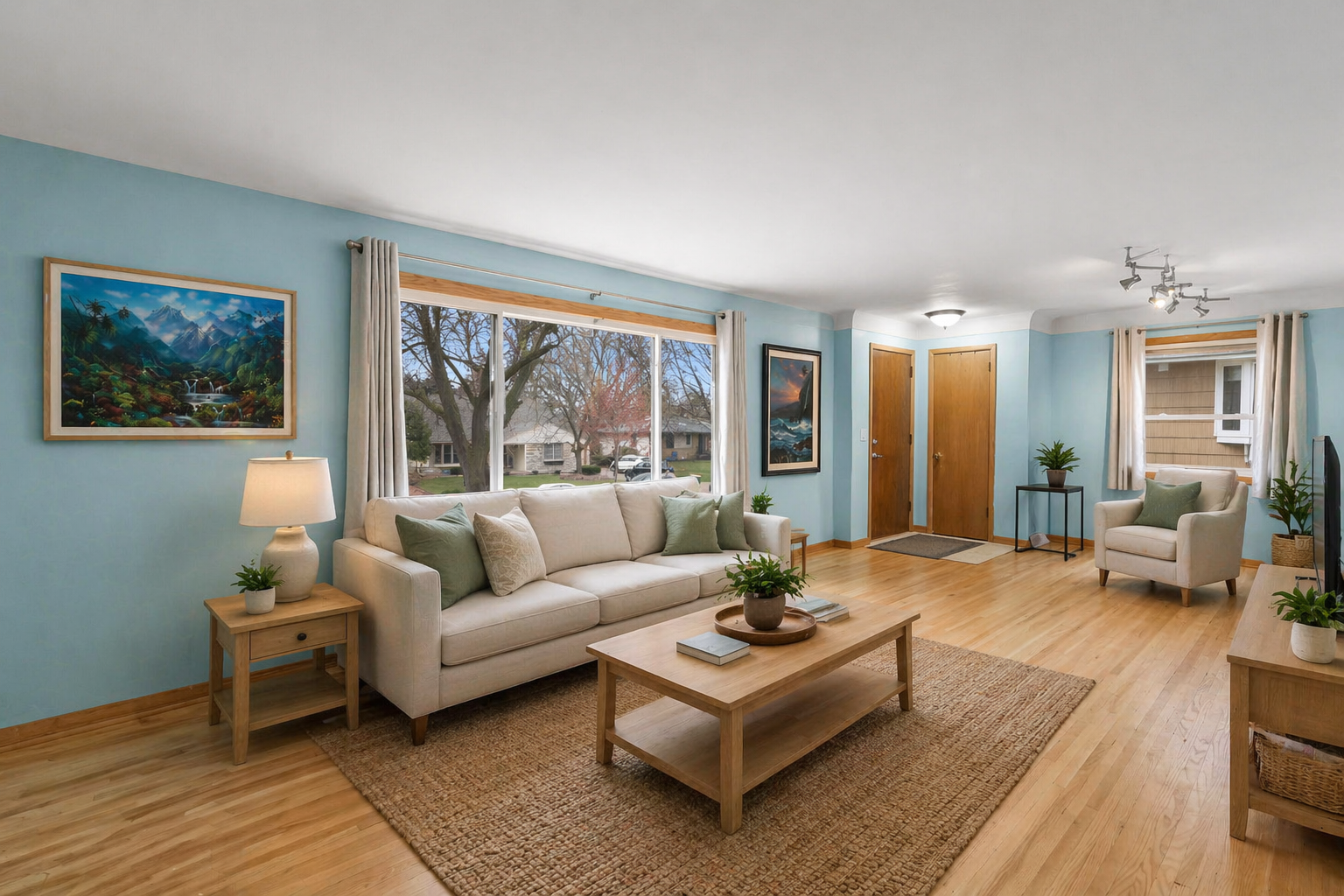 Another view of the light filled main level living room. (Photo is virtually staged)