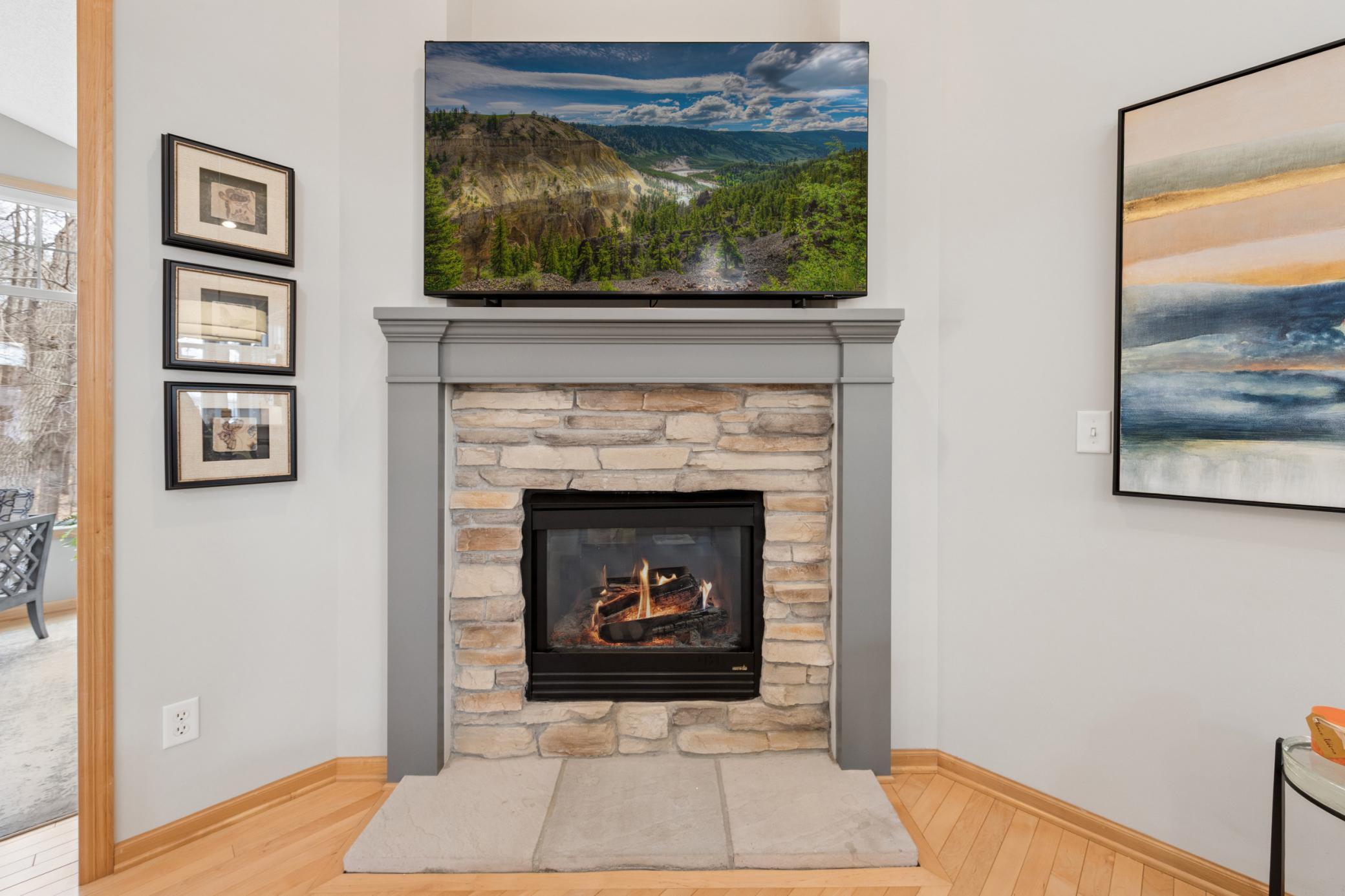 One of two gas fireplaces