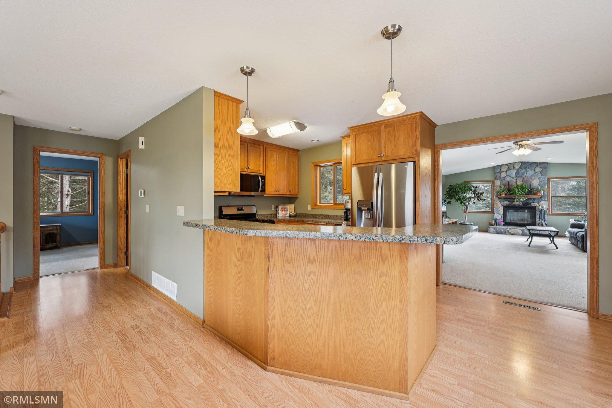 Breakfast bar, and there is a window in the kitchen that overlooks the deck!