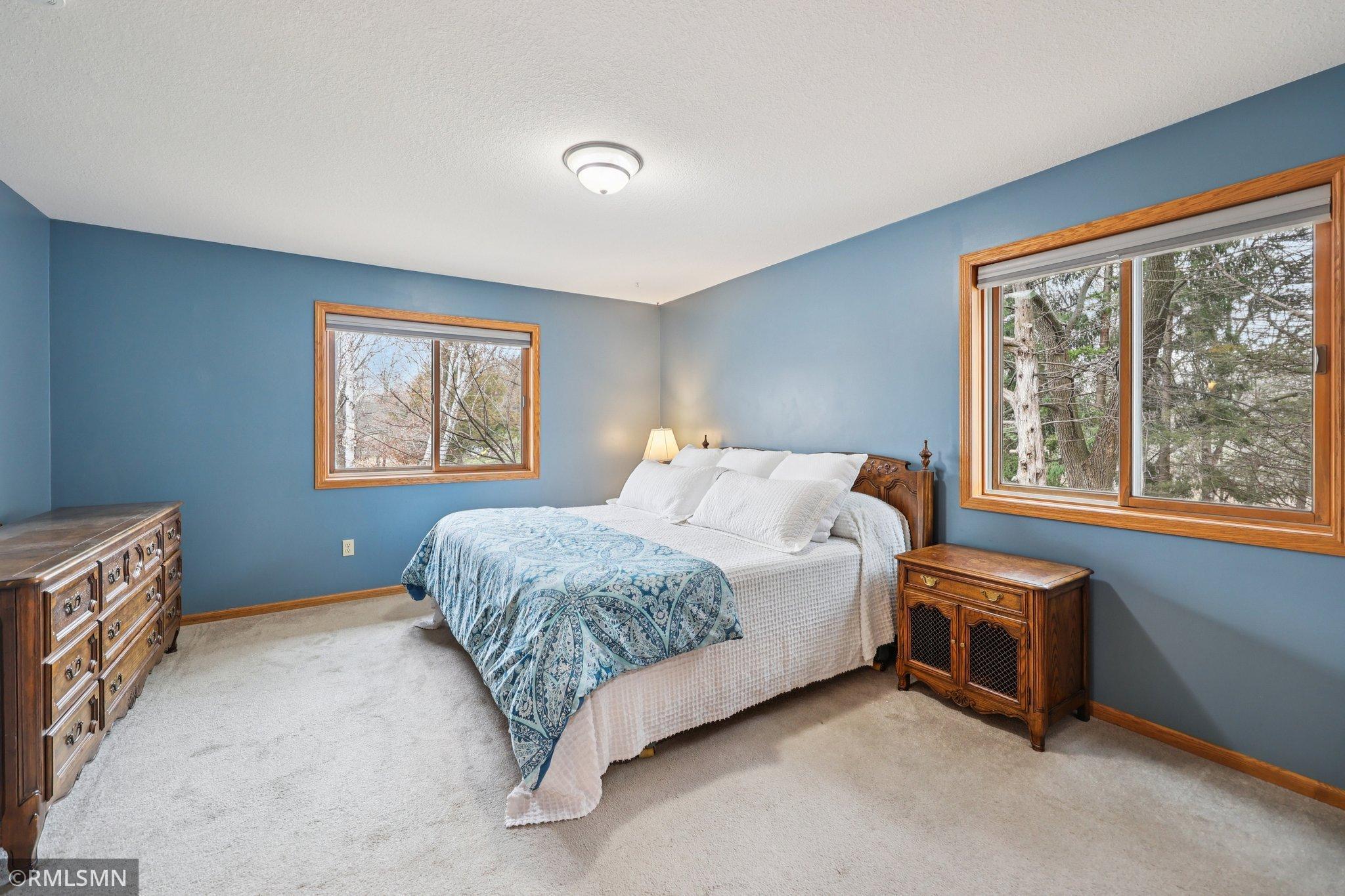 Large Primary upper bedroom with a walk-in closet and a walkthrough bathroom