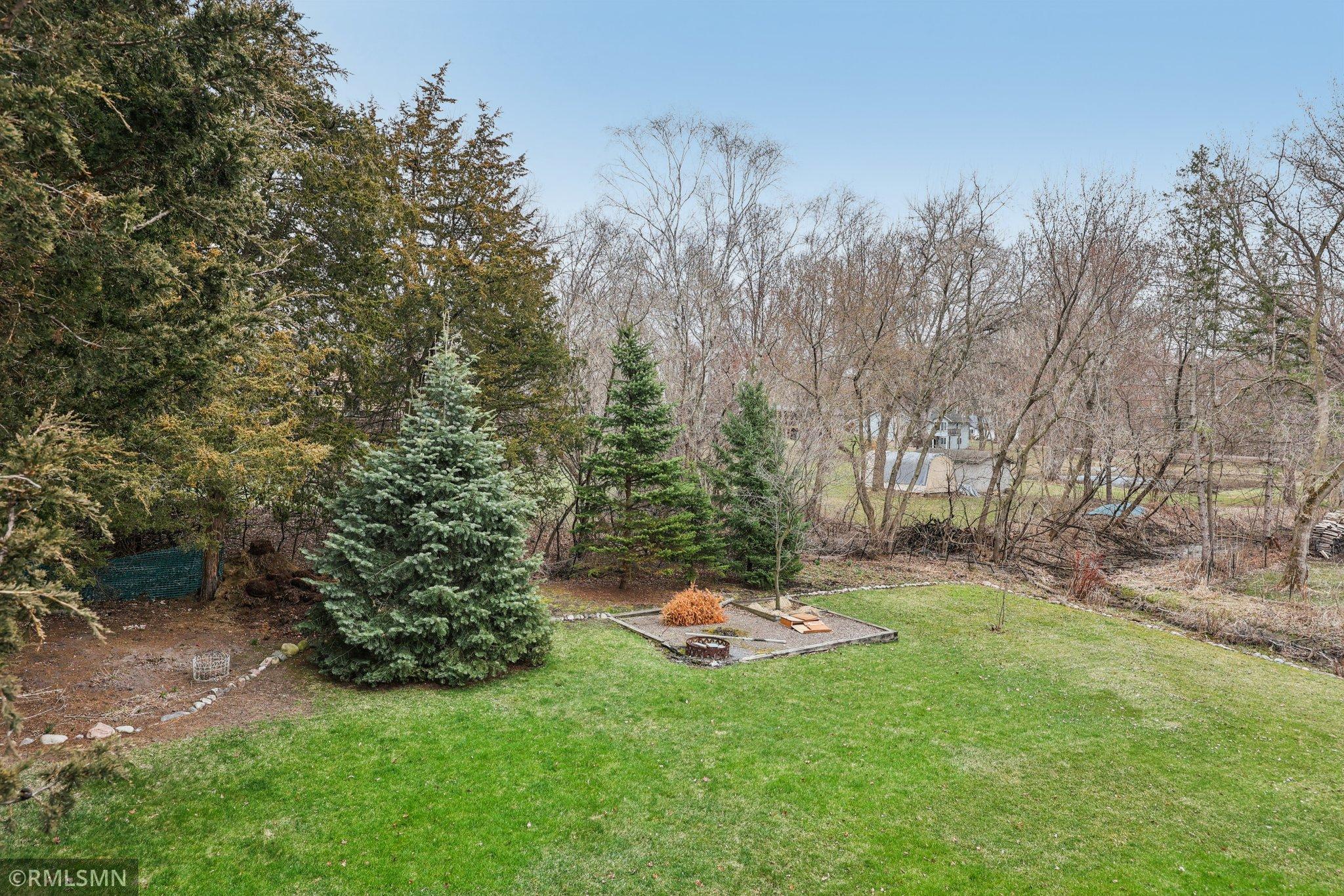 Backyard-tons of plants here-the owner works at a greenhouse! Seasonal creek along the right property line.