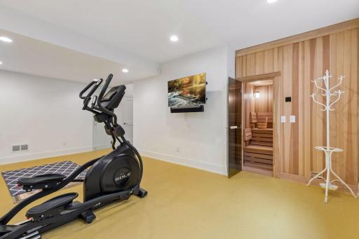 Plenty of space for work out equipment then unwind in the sauna