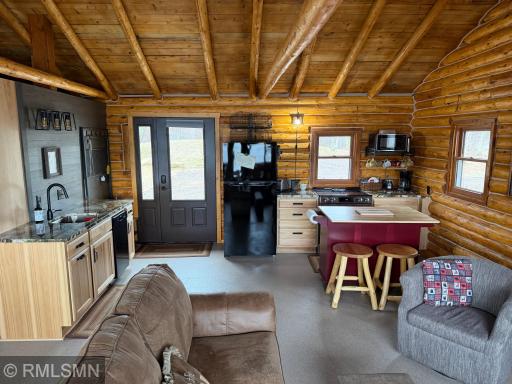 Kitchen area features a center work station