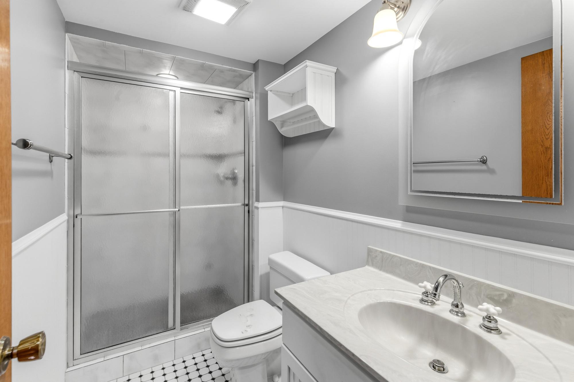 Lower level 3/4 bath with tiled shower