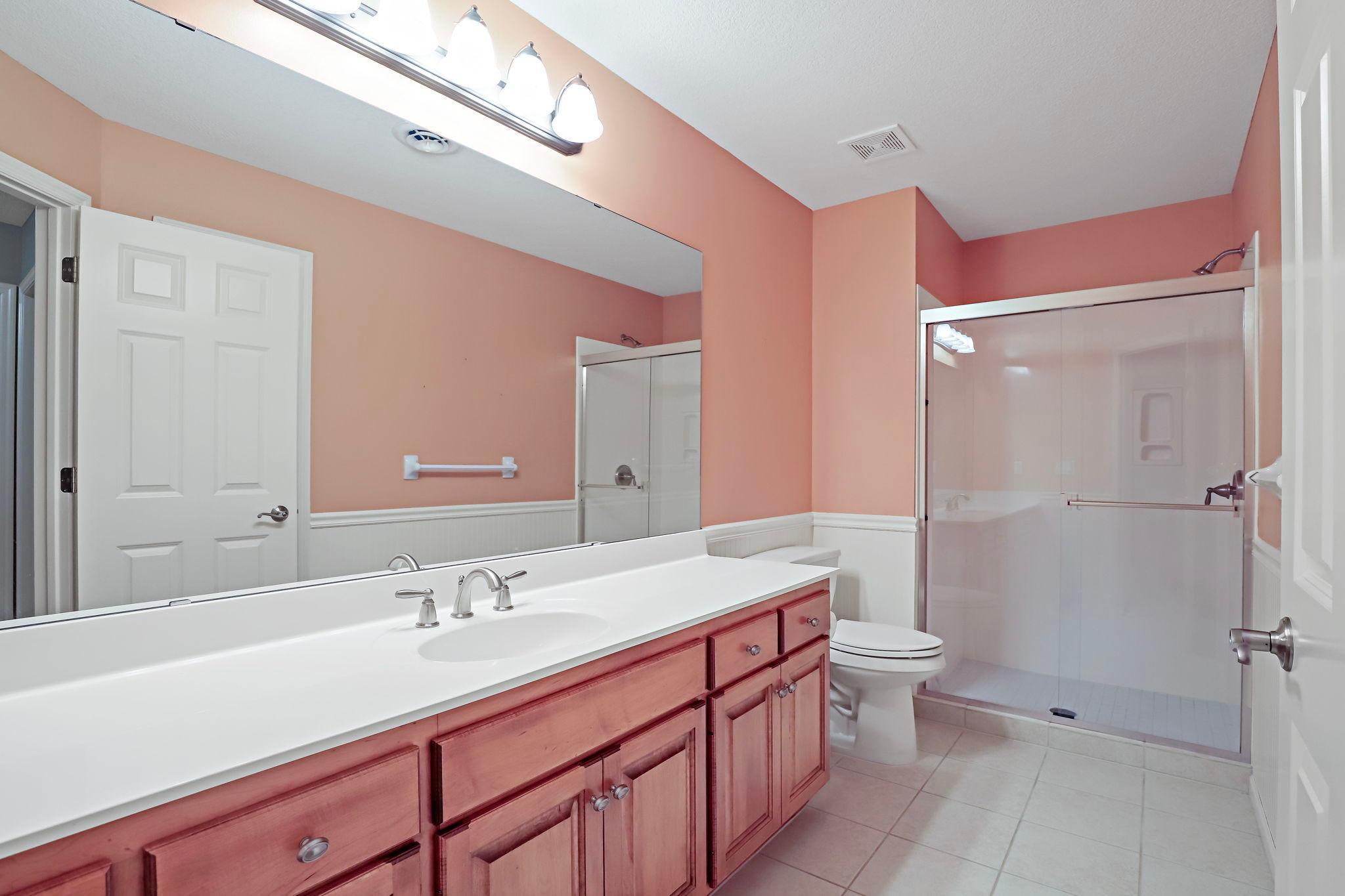 Lower level large bathroom.