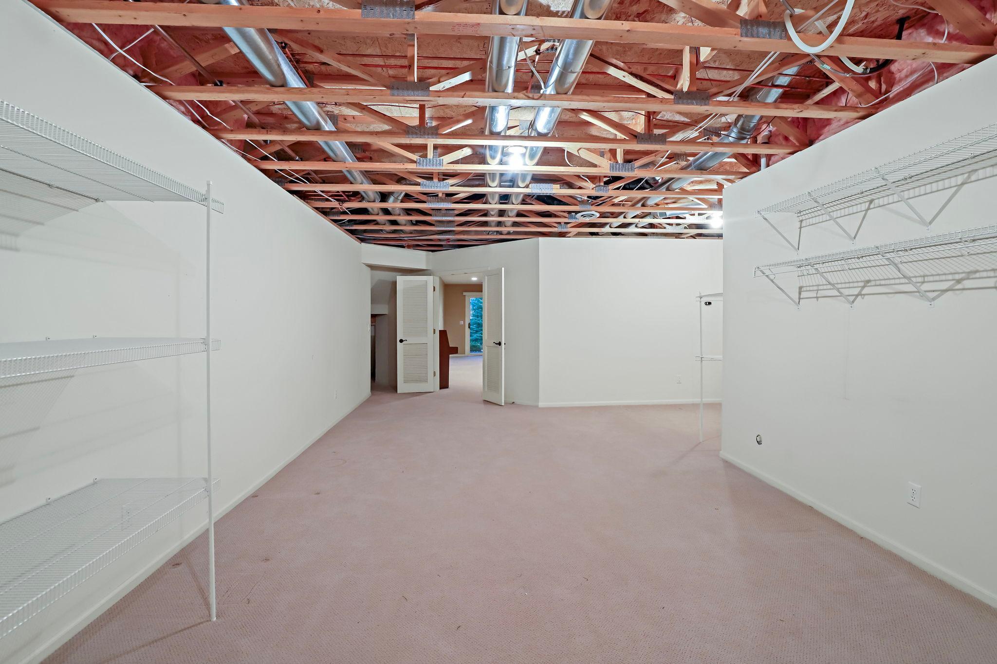 Great for workout space, playroom, workshop, craft room or storage.