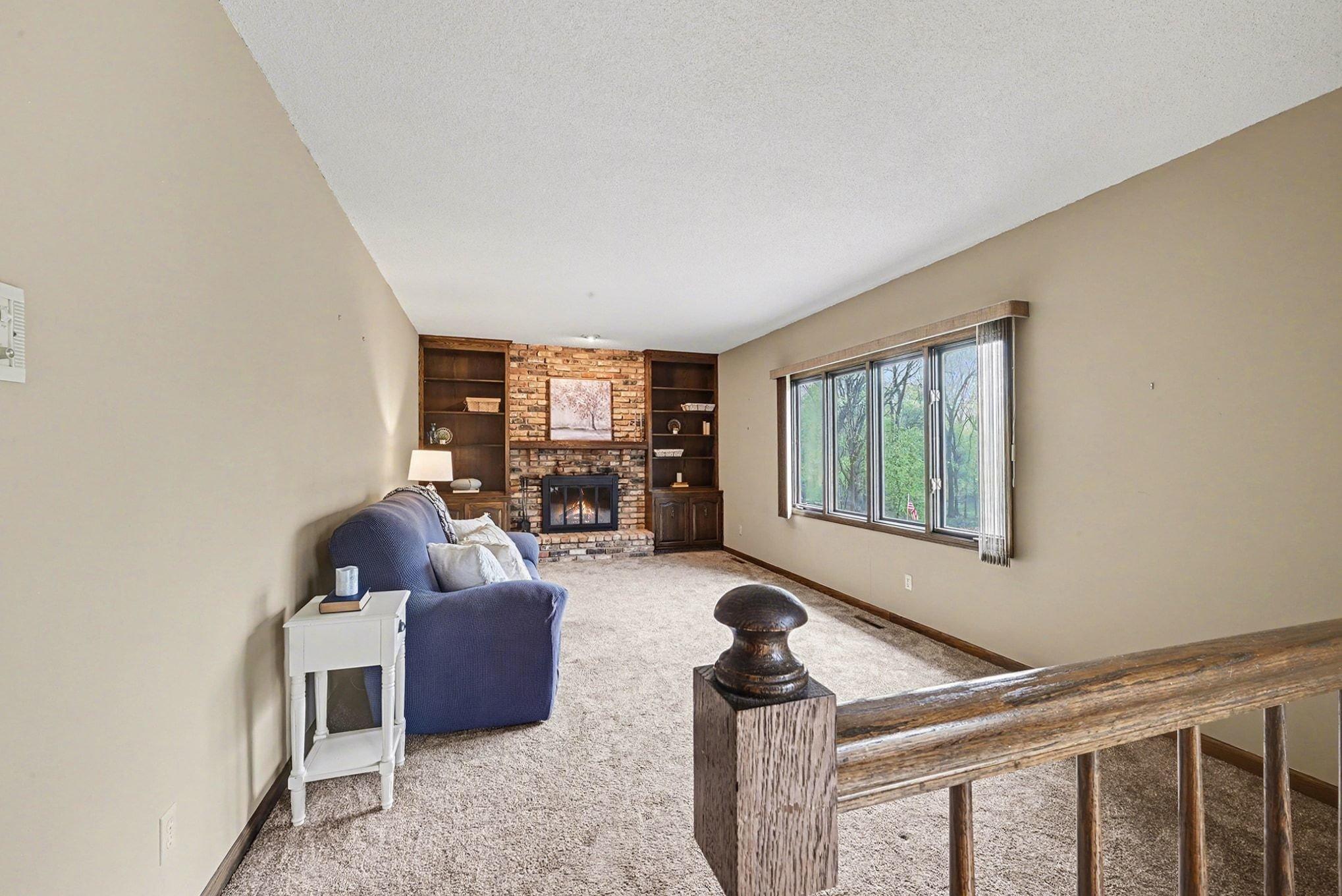 Built-in shelving and mantel