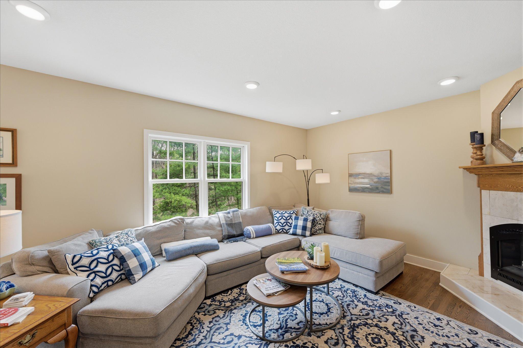 The family room is large enough to handle an oversized couch.