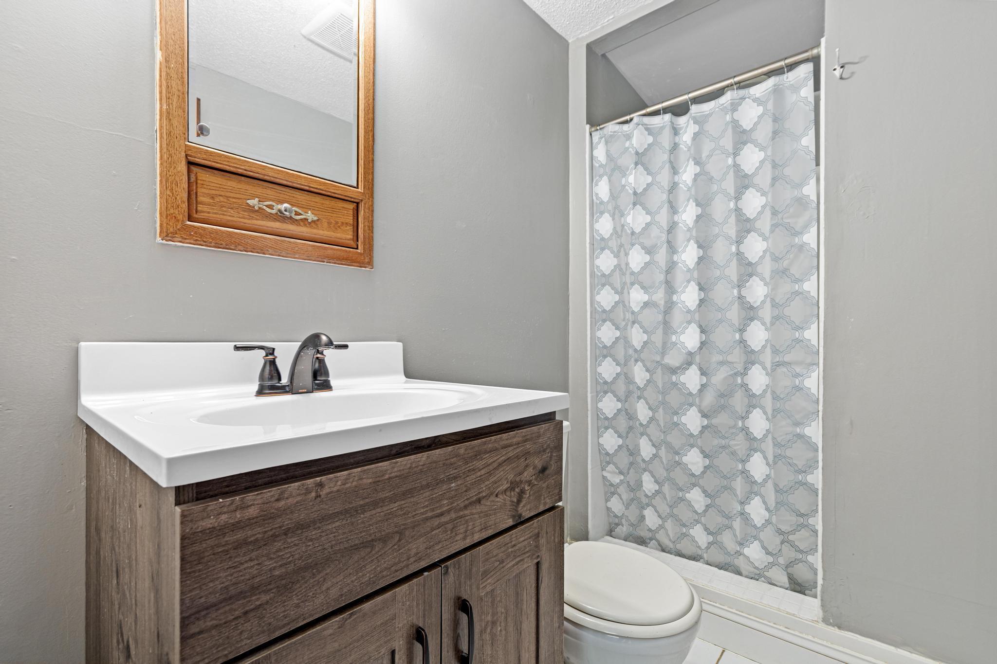 3/4 bathroom with an updated vanity!