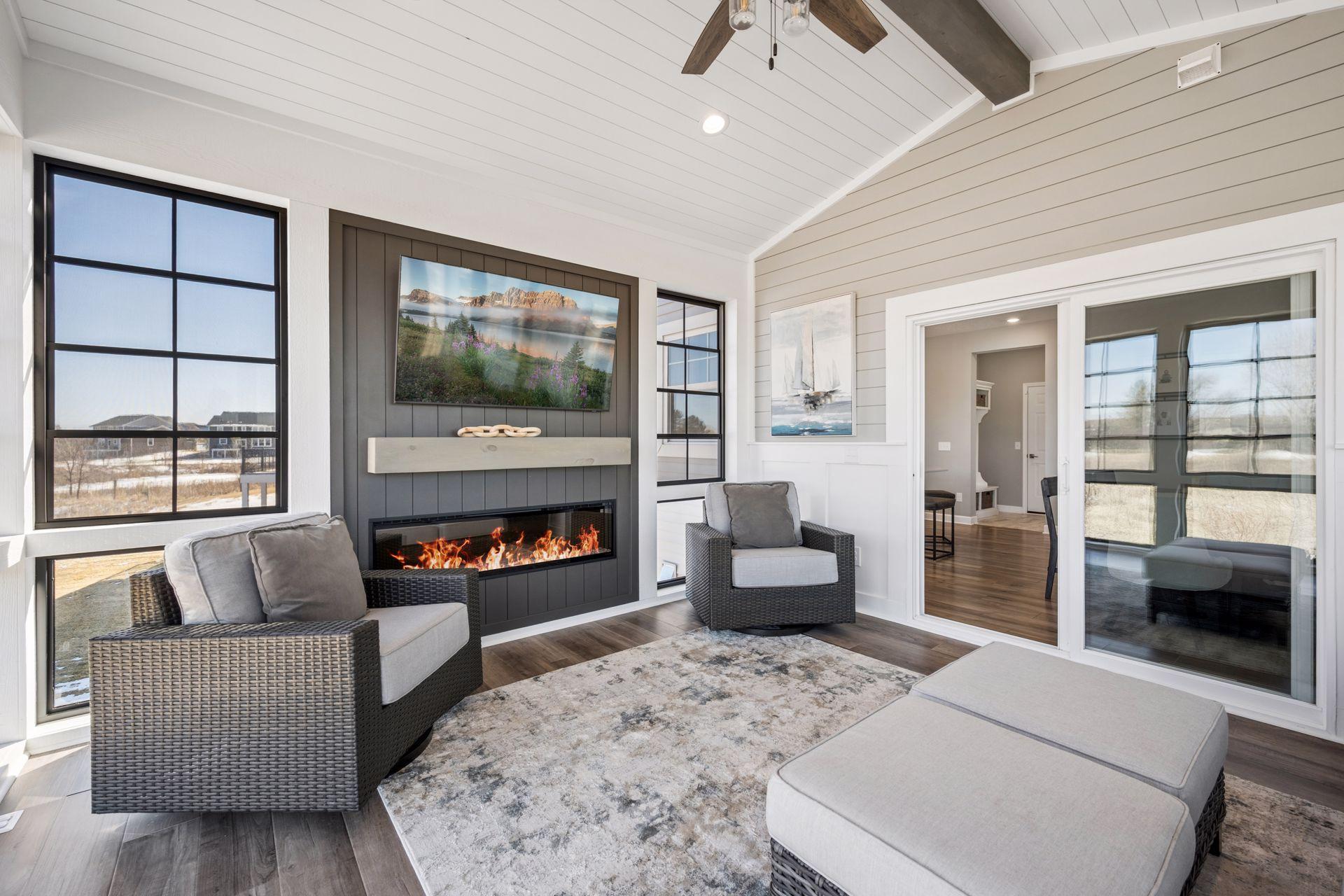 Beautiful fireplace and deck