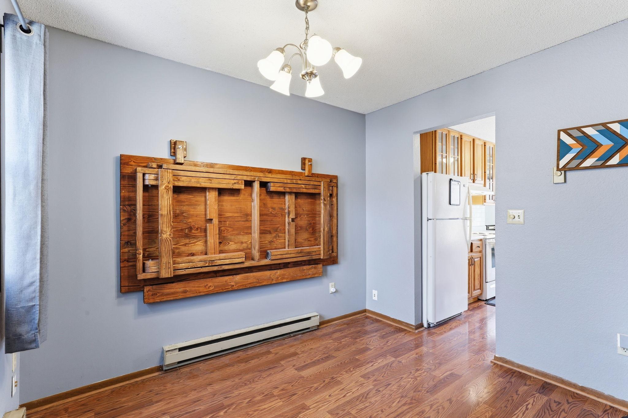 Dining room with table stored