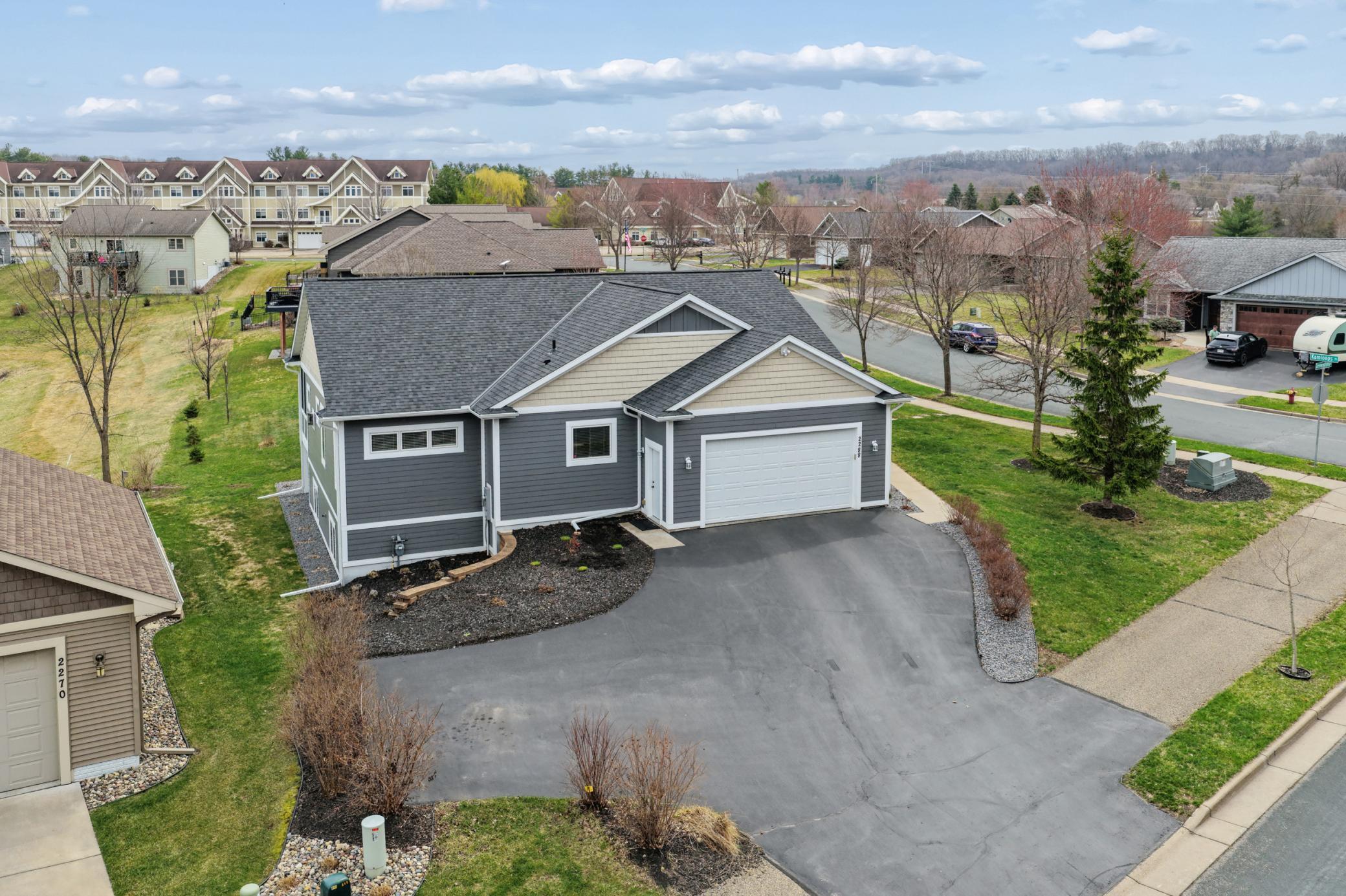 Driveway has a pad for backing out of your garage safely.
