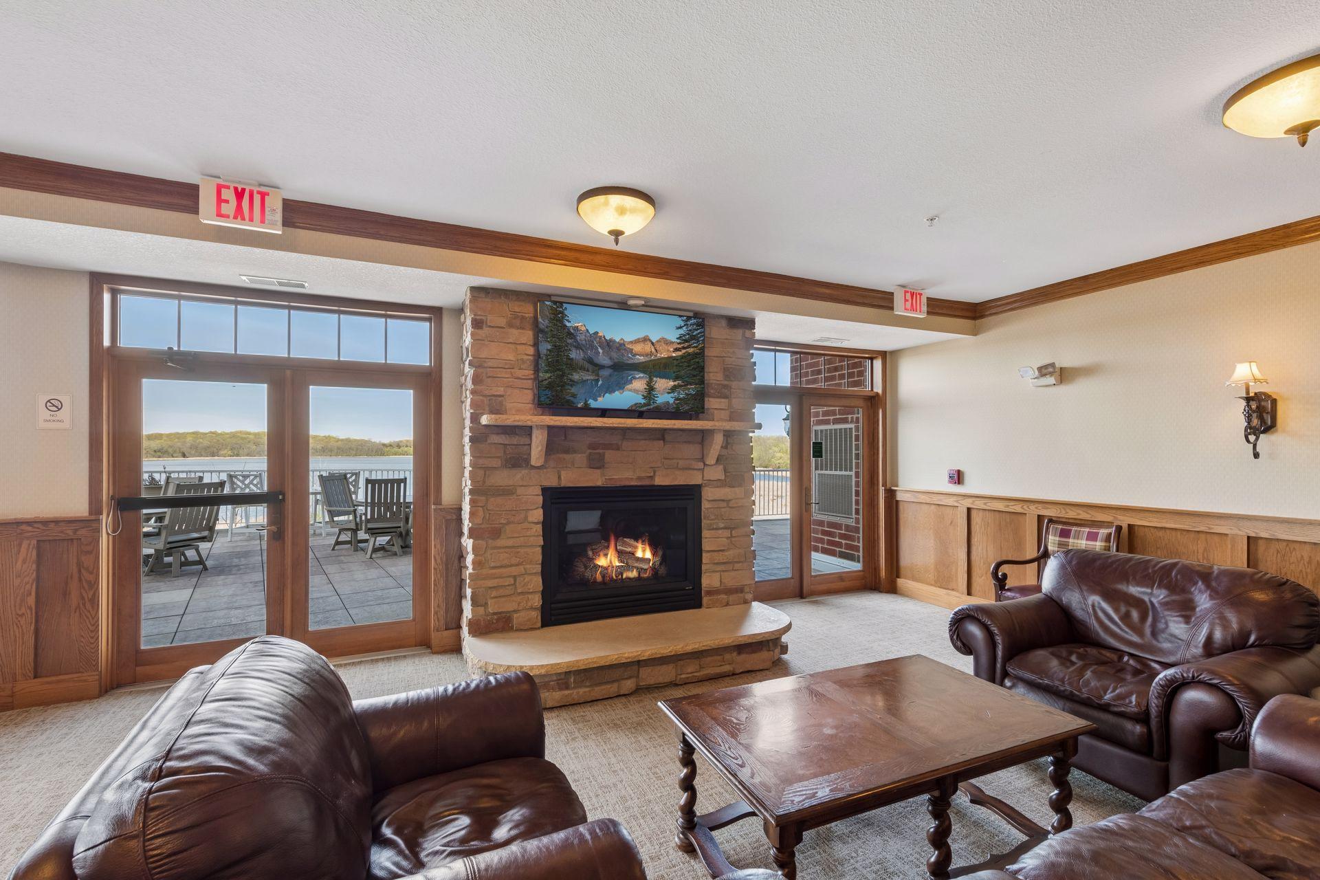 Gas fireplace in community room