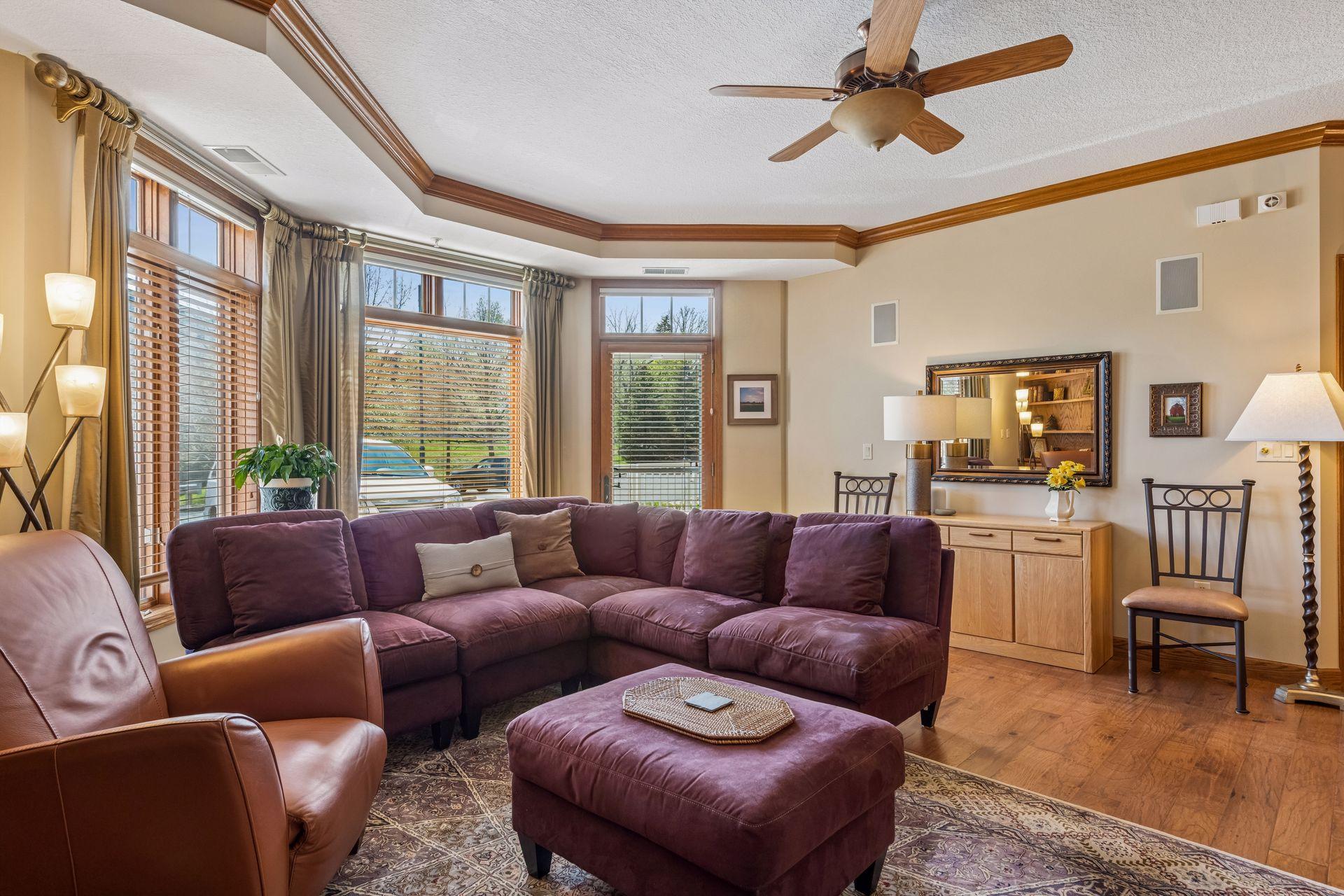 Living room has easy access to patio