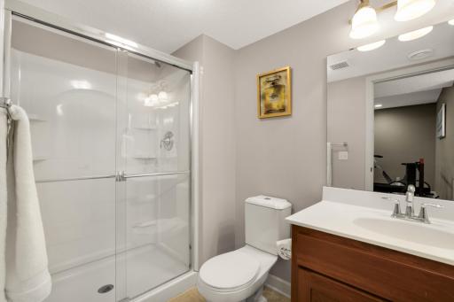 Convenient 3/4 bath in the lower level, perfect for guests and added ease of living space.