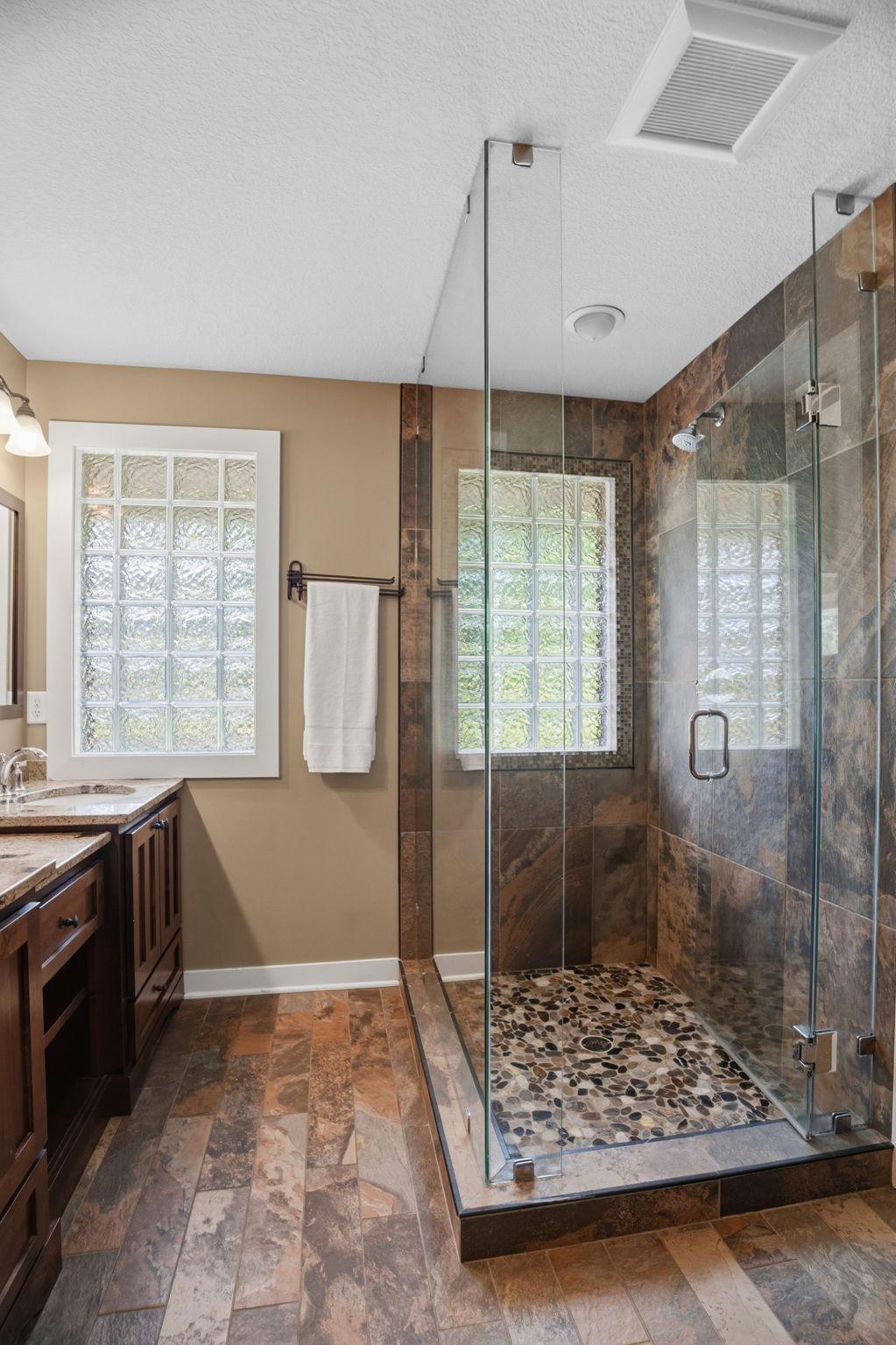 large river rock shower