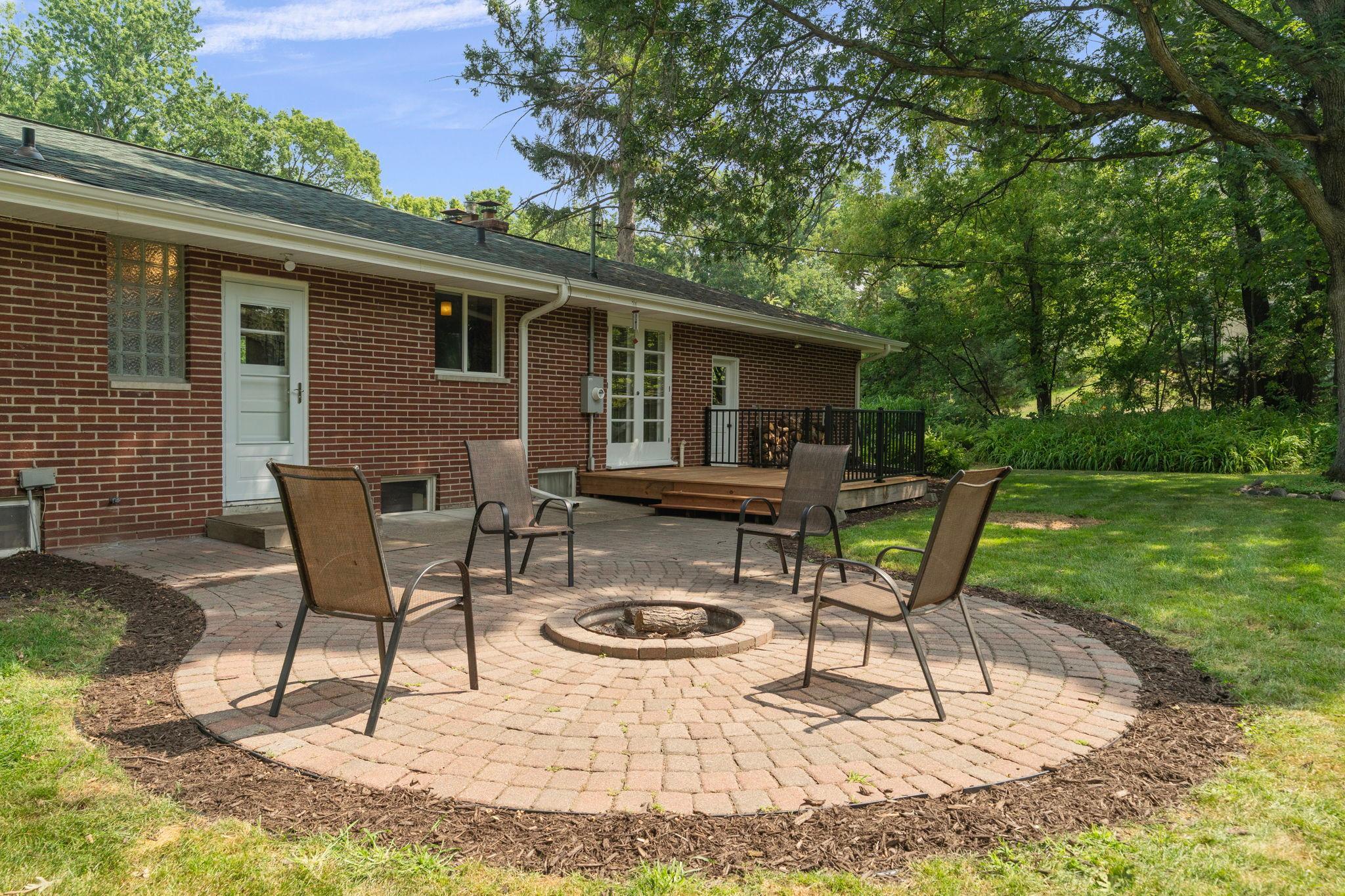 bonfire pit built into patio