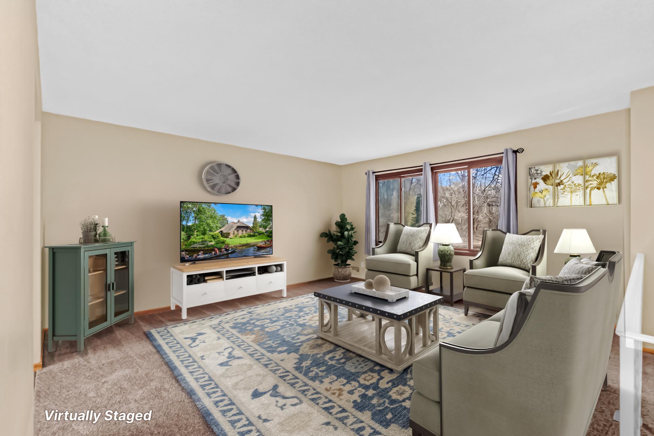 Virtually Staged Spacious Living Room
