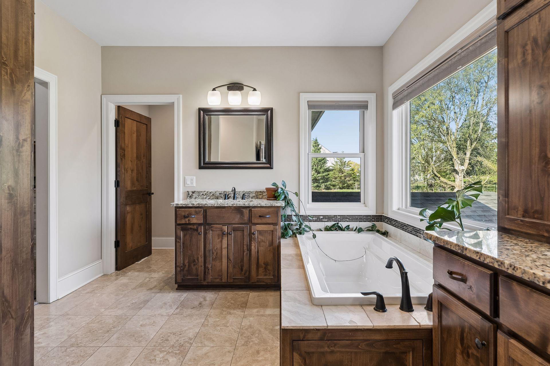Large soaking tub + walk in shower