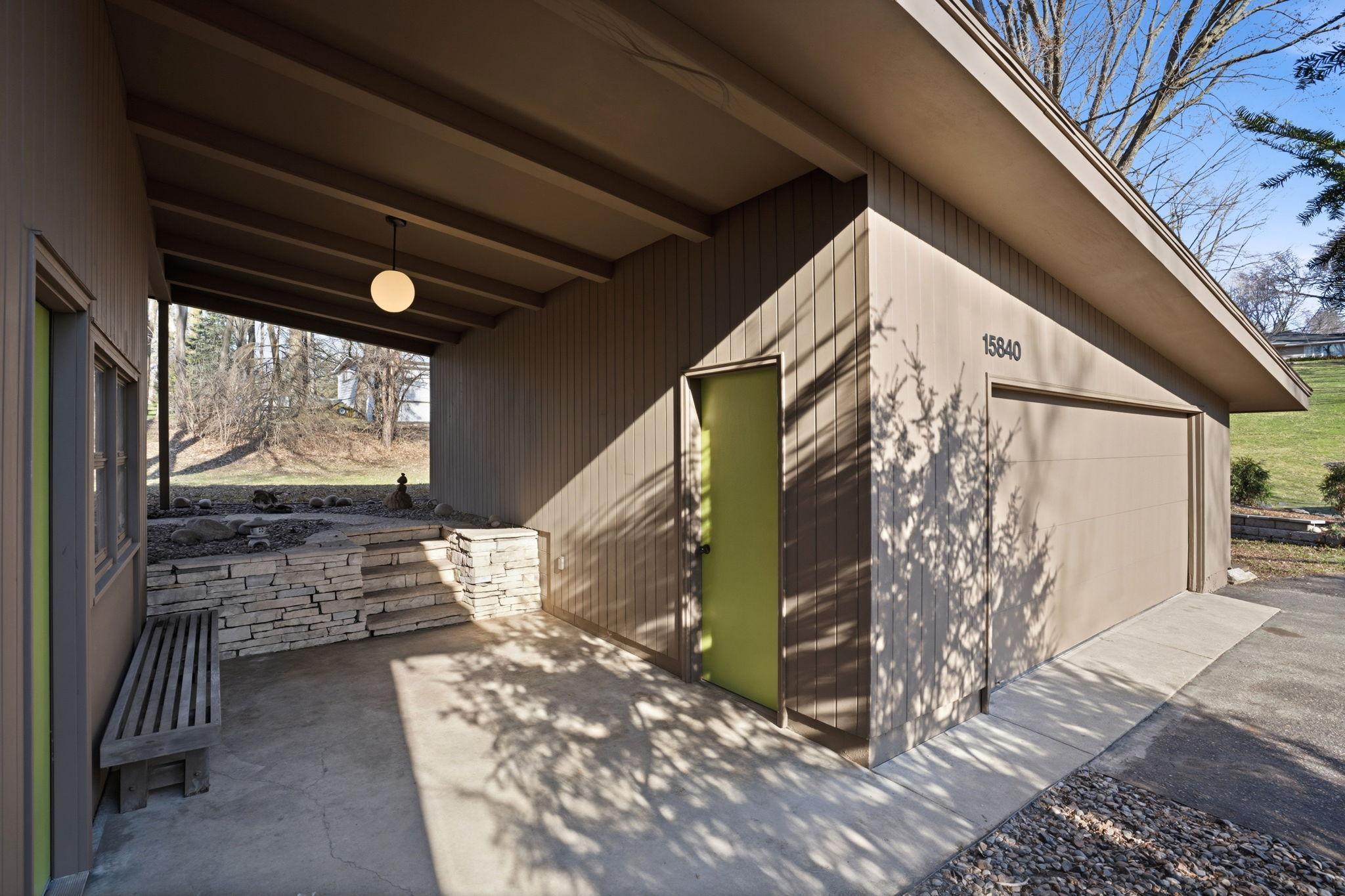 Garage attached to the home by a stately breezeway.